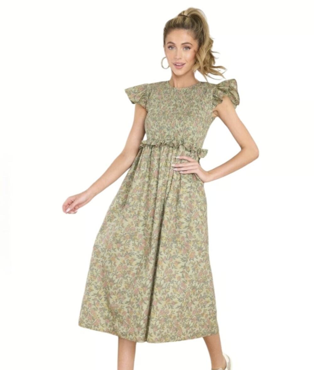 Tuckernuck Victoria Dunn Green Primrose Smocked Midi Dress